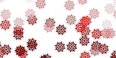 textura de vector rojo claro con copos de nieve brillantes.