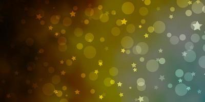 Light Blue, Yellow vector background with circles, stars.