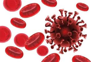 partículas del virus corona y fondo de sangre vector