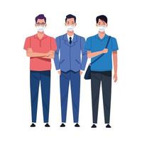 young men using medical masks characters vector