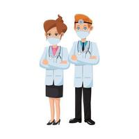 couple doctors using medical masks vector