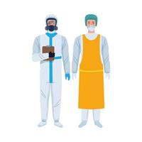 workers wearing biosafety suits characters vector