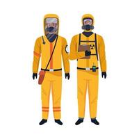 workers wearing biosafety suits characters vector