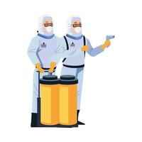 biosafety workers with thermometer laser and tanks vector