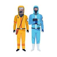 workers wearing biosafety suits characters vector