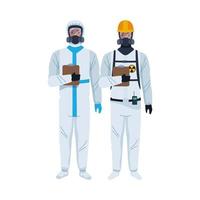 workers wearing biosafety suits characters vector