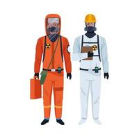 workers wearing biosafety suits characters vector