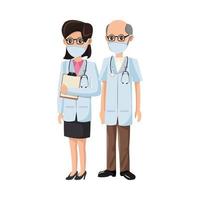 couple doctors using medical masks vector