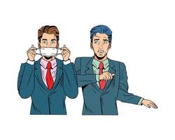 businessmen using face mask pop art style vector