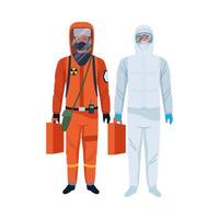 workers wearing biosafety suits characters vector