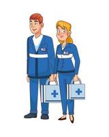 professional paramedics couple avatars characters vector