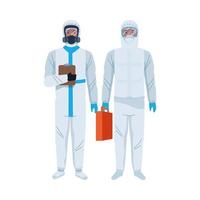 workers wearing biosafety suits characters vector