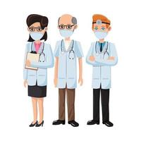 group of doctors using medical masks vector