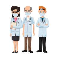 group of doctors using medical masks vector