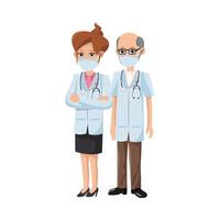 couple doctors using medical masks vector