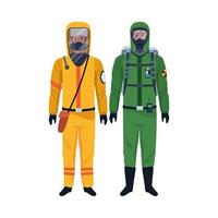 workers wearing biosafety suits characters vector