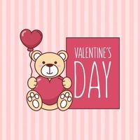 Valentines day teddy bear with heart balloon vector design