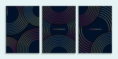 Dark covers design with linear colorful circles vector