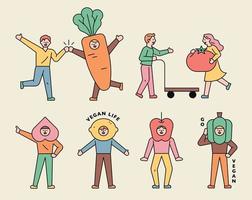 People characters wearing fruit masks. vector