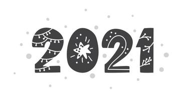 Happy new year 2021 logo text design Scandinavian style. Black and white color. Simple decoration on flat design style. Icon for new year celebrate. vector