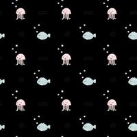 Marine Seamless pattern with cute undersea inhabitants octopuses and fishes. Creative childish background. Perfect for kids apparel, fabric, textile, nursery decoration, wrapping paper. Vector Illustration sea.