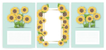 Set of greeting cards with sunflower. vector