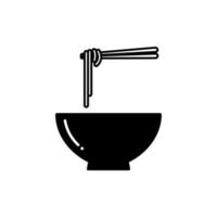 tazón de sopa de fideos con icono de palillos. tazón de icono de fideos ramen. vector