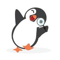 Happy penguin with magnifying glass vector