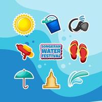 Happy Songkran Water Festival Sticker Set vector