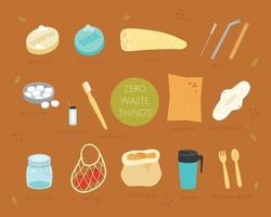 A collection of zero waste products. flat design style minimal vector illustration.