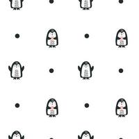 Scandinavian hand drawn vector Funny Penguin with a gift seamless pattern. Cute doodle modern isolated pop art elements nordic