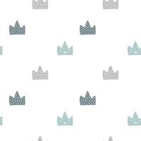 Scandinavian hand drawn vector crown seamless pattern. Cute doodle modern isolated pop art elements