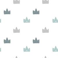 Scandinavian hand drawn vector crown seamless pattern. Cute doodle modern isolated pop art elements