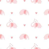 Scandinavian hand drawn vector Seamless retro elephant with heart kids pattern wallpaper background Valentines Day, wedding, Christmas. Simple drawing ornamental illustration for print, web