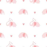 Elefante retro inconsútil del vector dibujado mano escandinavo con el fondo del papel pintado del modelo de los niños del corazón día de San Valentín, boda, navidad dibujo simple ilustración ornamental para impresión, web