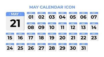 May calendar icon, set on blue vector