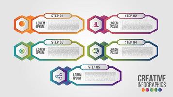 Infografía plantilla de vector de diseño de línea de tiempo moderna para empresas con 5 pasos u opciones