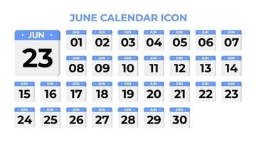 Icono de calendario de junio, en azul vector