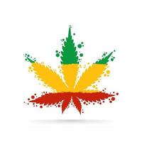 Hoja de cannabis de color de la bandera rastafari con partículas circulares alrededor aisladas sobre fondo blanco. vector