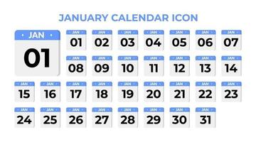 January calendar icon, set on blue vector