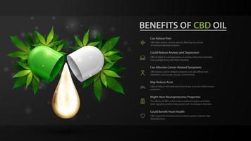 Black template of Medical uses for cbd oil, benefits of use CBD oil. vector