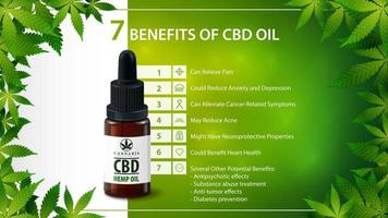 Medical uses for CBD oil, benefits of use CBD oil. vector