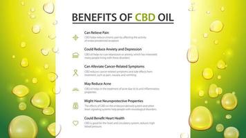 Web banner with white large stripe in the middle and oil drops. Medical uses for CBD oil, benefits of use CBD oil. vector