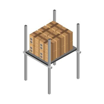 Shelf With Isometric Box On White Background vector