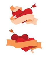 Two Style of Ribbon and Heart is Stabbing by Arrow for the Valentine Decoration. vector