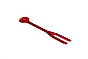 Red plastic dessert fork photo