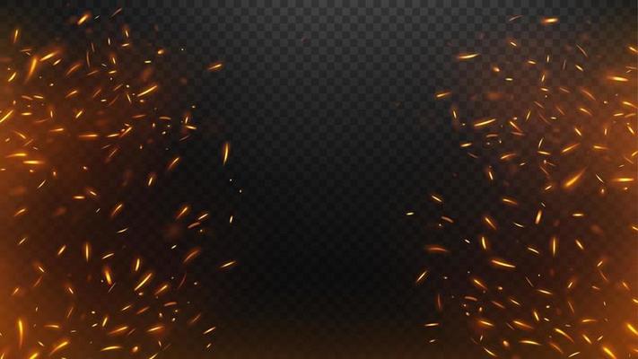 Fire flying sparks with a dark background