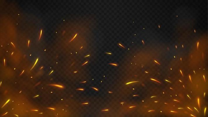 Fire flying sparks with a dark background