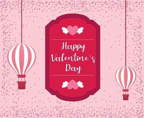 Valentine's day concept background with hot air balloons. Vector illustration.