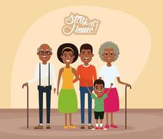 Campaña de quedarse en casa con familiares negros. vector